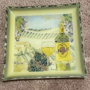 Decorative Vineyard Plate with Yellow and Green Accents
